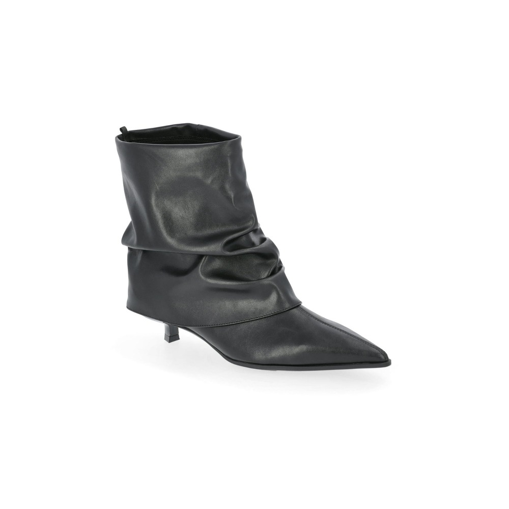 Size 9 Time Tru Women's Scrunch Fold Kitten Heel Booties Faux Black Dress Shoe